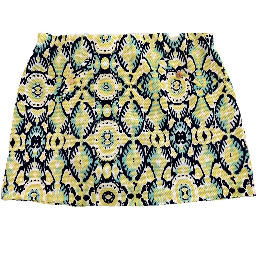 Cappagallo Skort Womens XL‎ Blue Yellow Print Elastic Waist Lined Shorts
